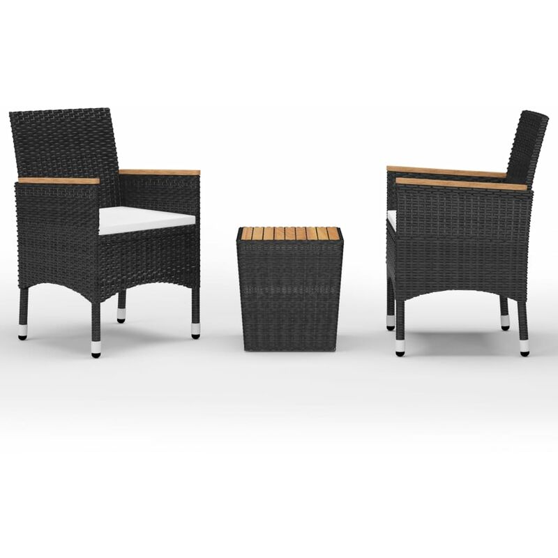 

Mesa y sillas jardín 3 pzas ratán sintético madera acacia negro