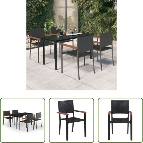 Mesa y sillas para jardín -  Juego de comedor de jardín 5 piezas negro