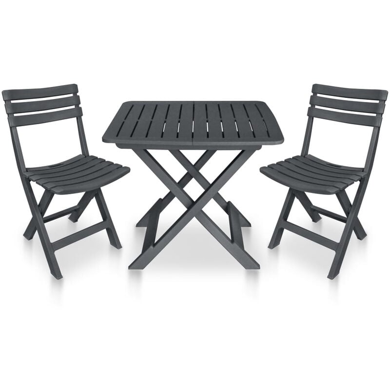 

Happyshopping - Mesa y sillas plegables de jardin 3 piezas plastico antracita