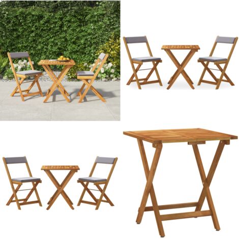 Mesa y sillas plegables terraza 3 pzas y cojines madera acacia - Sillas plegables - Madera acacia
