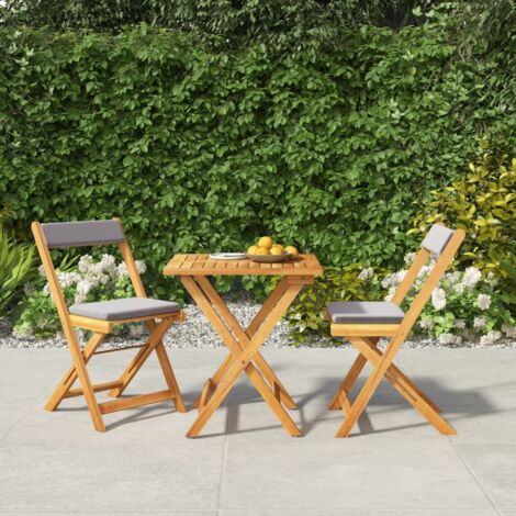 Mesa y sillas plegables terraza 3 pzas y cojines madera acacia vidaXL