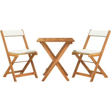 Mesa y sillas plegables terraza 3 pzas y cojines madera acacia vidaXL