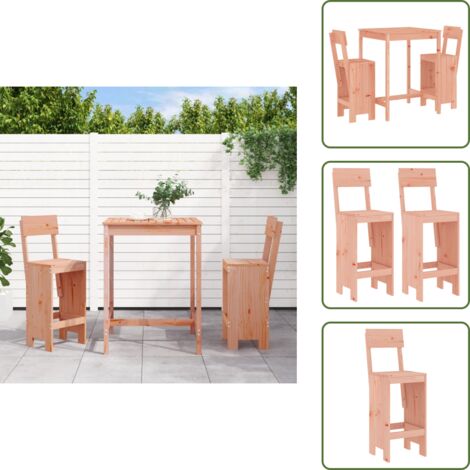 Mesa y sillas - vidaXL Mesa y sillas de jardín 3 pzas madera maciza Douglas - Muebles de jardín