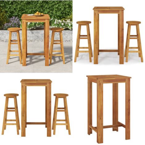 Mesa y taburetes altos de jardín 3 pzas madera maciza acacia - Sillas de jardín - Mesa y sillas