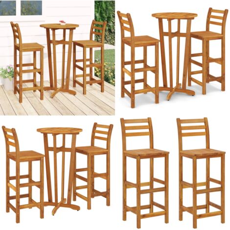 Mesa y taburetes altos de jardín 3 pzas madera maciza acacia - Sillas de jardín - Mesa y sillas