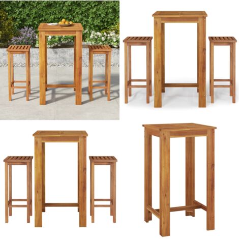 Mesa y taburetes altos de jardín 3 pzas madera maciza acacia - Taburetes de jardín - Mesa y taburetes