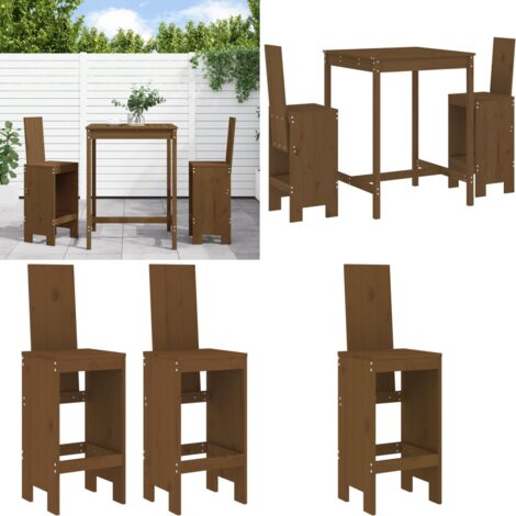 Mesa y taburetes altos de jardín 3 pzas madera pino marrón miel - Taburetes de jardín - Muebles de exterior