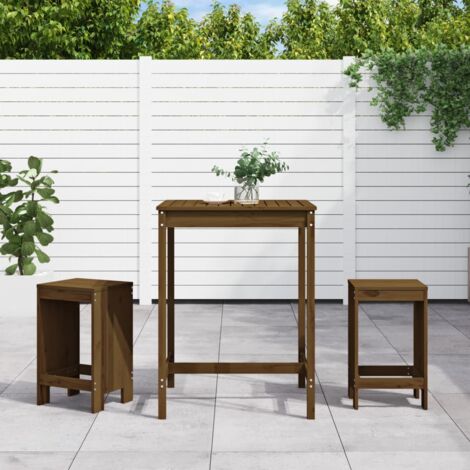 Mesa y taburetes altos de jardín 3 pzas madera pino marrón miel vidaXL