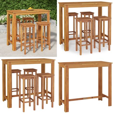 Mesa y taburetes altos de jardín 5 pzas madera maciza acacia - Sillas de jardín - Mesa y sillas