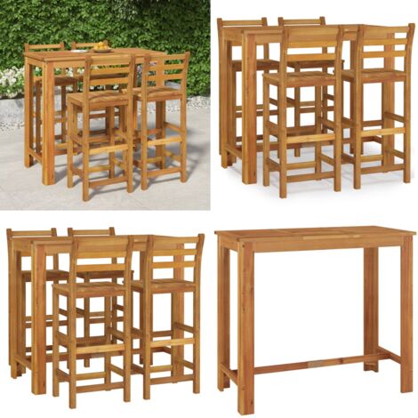 Mesa y taburetes altos de jardín 5 pzas madera maciza acacia - Sillas de jardín - Mesa y sillas