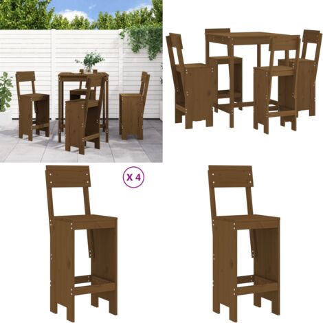 Mesa y taburetes altos de jardín 5 pzas madera pino marrón miel - Taburetes de jardín - Muebles de exterior