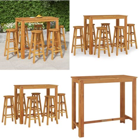 Mesa y taburetes altos de jardín 7 pzas madera maciza acacia - Sillas de jardín - Mesa y sillas
