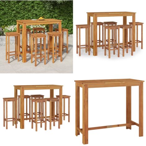Mesa y taburetes altos de jardín 7 pzas madera maciza acacia - Sillas de jardín - Mesa y sillas