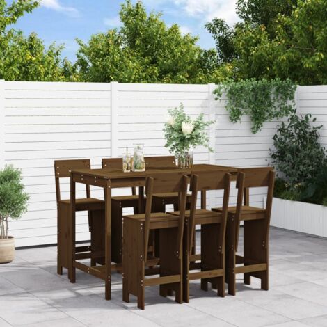 Mesa y taburetes altos de jardín 7 pzas madera pino marrón miel vidaXL