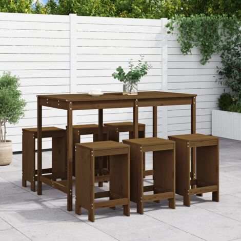Mesa y taburetes altos de jardín 7 pzas madera pino marrón miel vidaXL