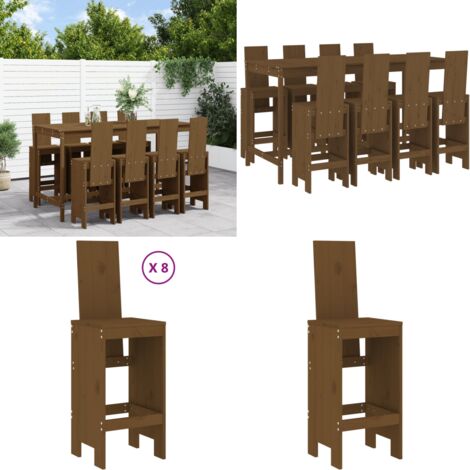 Mesa y taburetes altos de jardín 9 pzas madera pino marrón miel - Taburetes de jardín - Muebles de exterior