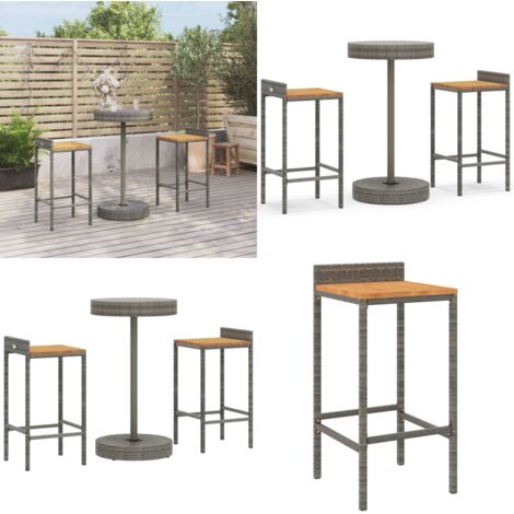 Mesa y taburetes altos jardín 3 pzas madera y ratán PE gris - Taburete alto - Bar de jardín