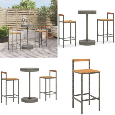 Mesa y taburetes altos jardín 3 pzas madera y ratán PE gris - Taburetes altos - Bar de jardín