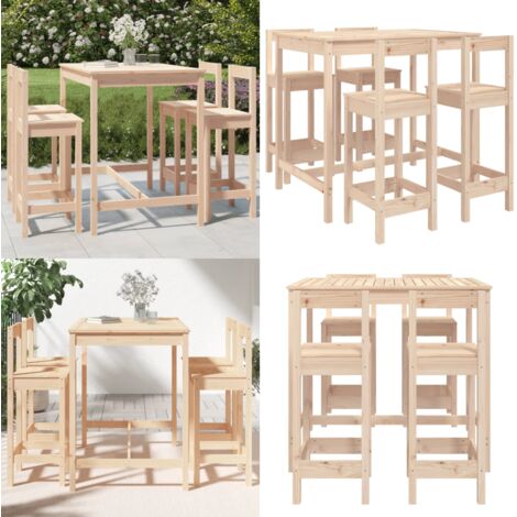 Mesa y taburetes altos jardín 5 piezas madera maciza de pino - Madera maciza de pino - Mesa de bar