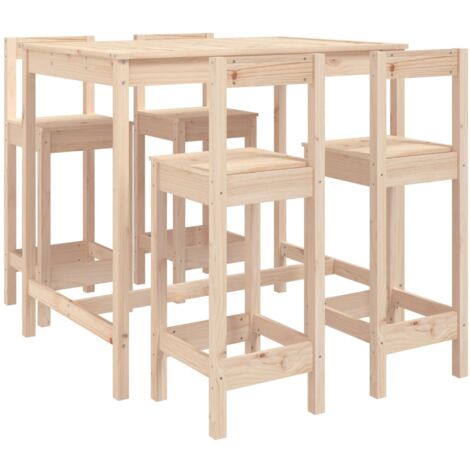Mesa y taburetes altos jardín 5 piezas madera maciza de pino vidaXL