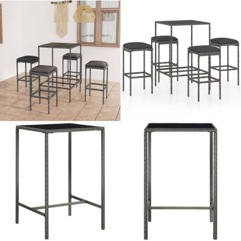 Mesa y taburetes altos jardín 5 piezas ratán sintético gris - Taburete alto - Mesa y taburetes