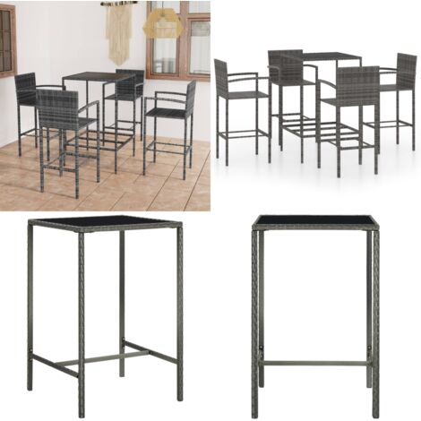 Mesa y taburetes altos jardín 5 piezas ratán sintético gris - Taburete alto - Ratán sintético