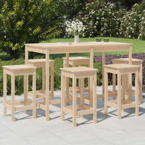 Mesa y taburetes altos jardín 7 piezas madera maciza de pino