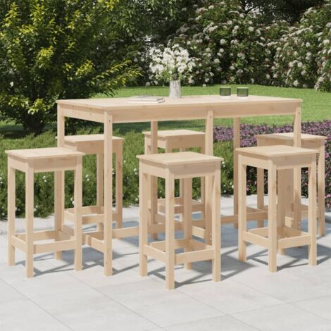 Mesa y taburetes altos jardín 7 piezas madera maciza de pino vidaXL