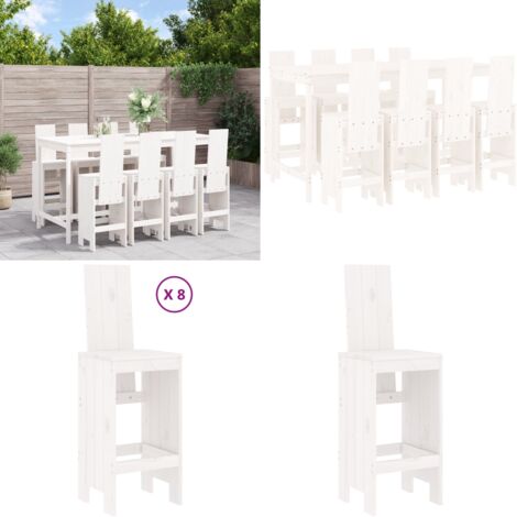 Mesa y taburetes altos jardín 9 pzas madera maciza pino blanco - Mesa de jardín - Taburetes de madera