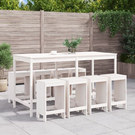 Mesa y taburetes altos jardín 9 pzas madera maciza pino blanco vidaXL