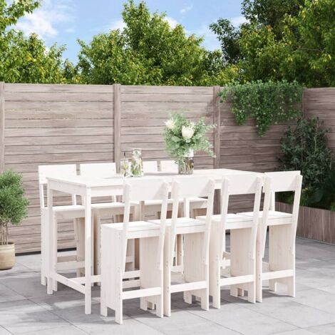 Mesa y taburetes altos jardín 9 pzas madera maciza pino blanco vidaXL