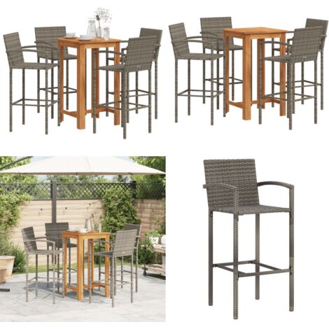 Mesa y taburetes de jardín 5 pzas madera acacia ratán PE gris - Taburetes de jardín - Mesa y taburetes