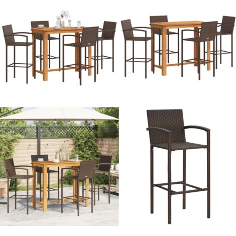 Mesa y taburetes de jardín 5 pzas madera acacia ratán PE marrón - Taburetes de jardín - Mesa y taburetes