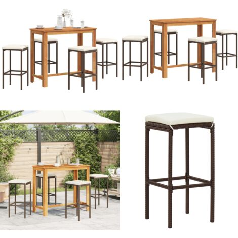 Mesa y taburetes de jardín 5 pzas madera acacia ratán PE marrón - Taburetes de jardín - Muebles de exterior