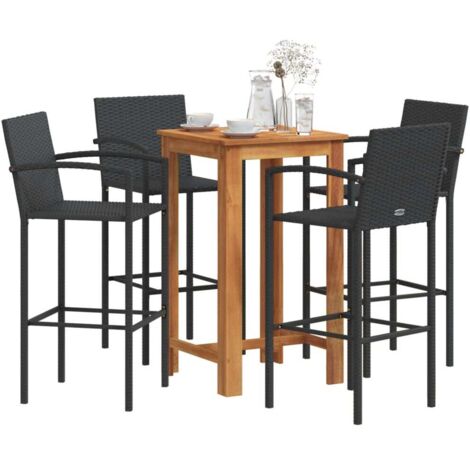 Mesa y taburetes de jardín 5 pzas madera acacia ratán PE negro vidaXL