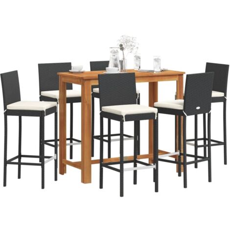 Mesa y taburetes de jardín 7 pzas madera acacia ratán PE negro