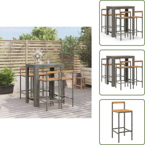 Mesa y taburetes - vidaXL Mesa bar y taburetes jardín 5 pzas madera acacia ratán PE gris - Muebles de exterior