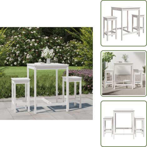 Mesa y taburetes - vidaXL Set de mesa y taburetes altos jardín 3 pzas madera pino blanco - Madera de pino