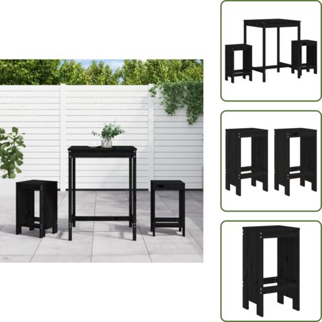 Mesa y taburetes - vidaXL Set de mesa y taburetes altos jardín 3 pzas madera pino negro - Madera de pino