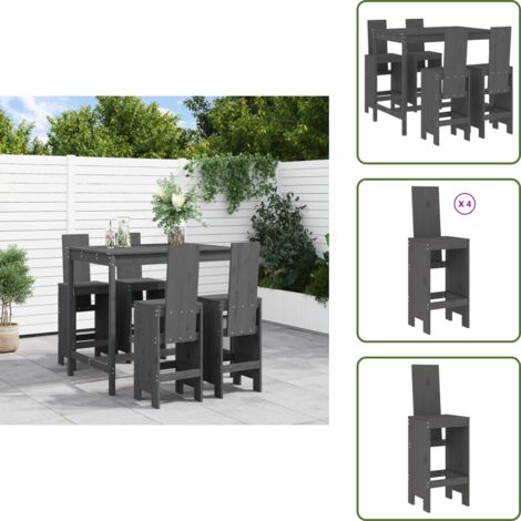 Mesa y taburetes - vidaXL Set de mesa y taburetes altos jardín 5 piezas madera pino gris - Madera de pino