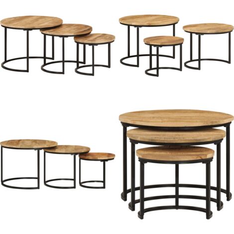 Mesas apilables 3 piezas madera maciza de mango rugosa - Mesas de centro - Mesas de madera