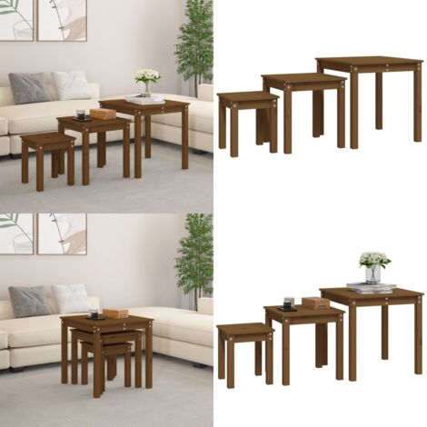 Mesas apilables 3 piezas madera maciza de pino marrón miel - Mesas de madera - Mesas de pino