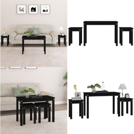 Mesas apilables 3 piezas madera maciza de pino negro - Mesas de pino - Mesas de madera