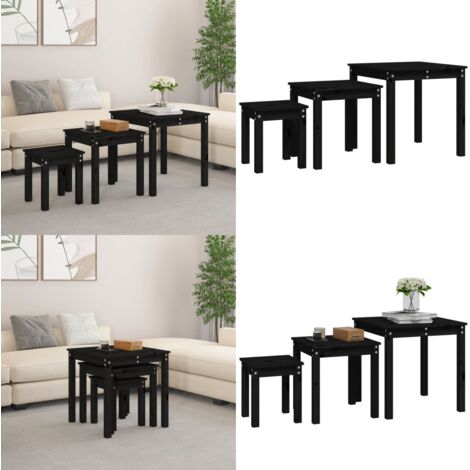 Mesas apilables 3 piezas madera maciza de pino negro - Mesas de pino - Mesas de madera