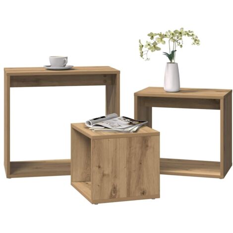 Mesas apilables 3 pzas madera contrachapada color roble artisan