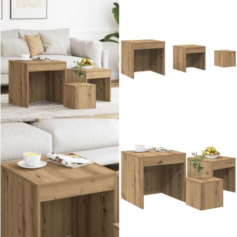 Mesas apilables 3 pzas madera contrachapada color roble artisan - Mesas de madera contrachapada - Mesas multiusos