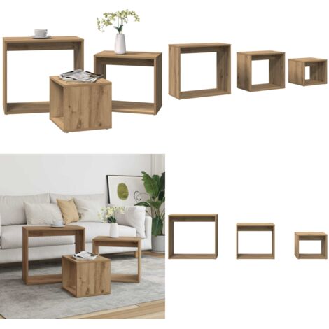 Mesas apilables 3 pzas madera contrachapada color roble artisan - Mesas de madera - Mesas de ingeniería