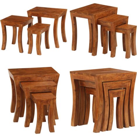 Mesas apilables 3 pzas madera maciza acacia marrón 50x35x50 cm - Madera maciza - Acacia