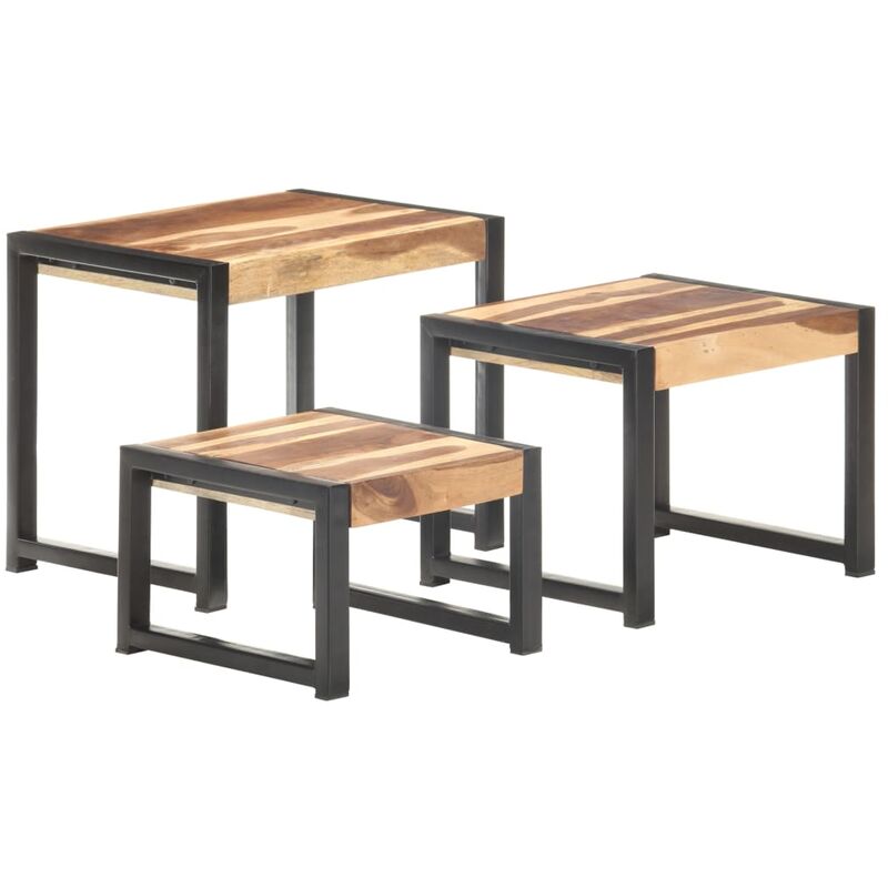 

Mesas apilables 3 uds madera maciza con acabado de sheesham