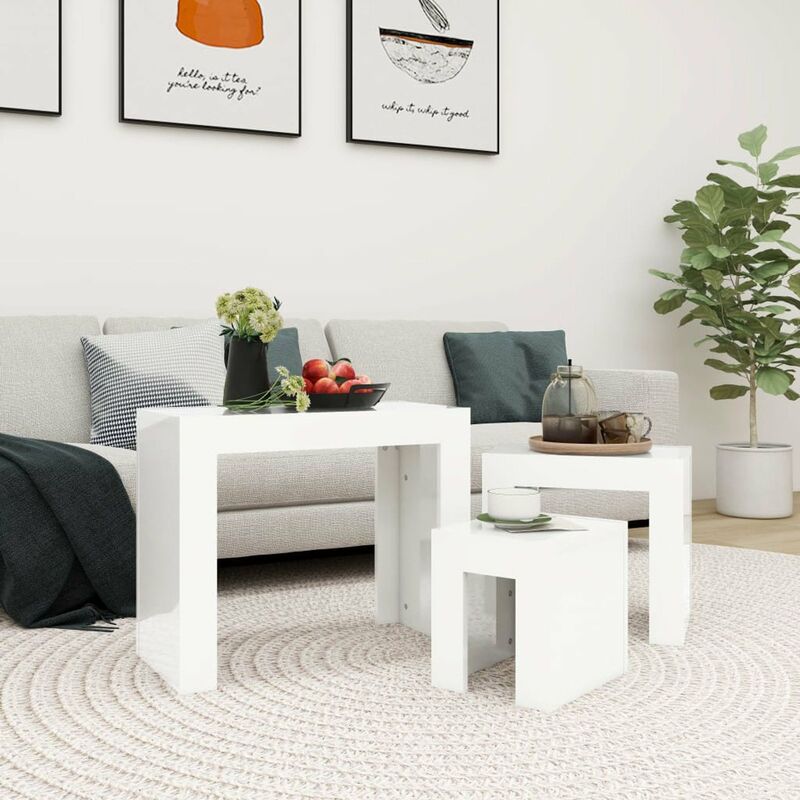 

Happyshopping - Mesas apilables 3 unidades aglomerado blanco con brillo